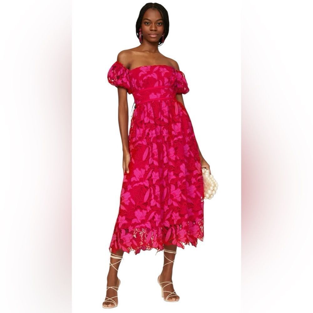 ML Monique Lhuillier Off the Shoulder Midi Dress Size 8